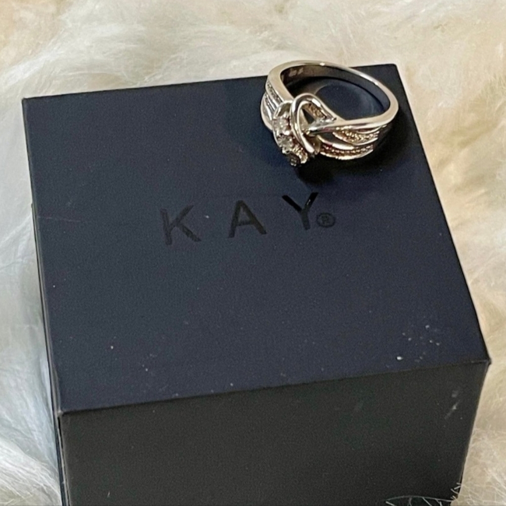 🤍💕🤍 KAY JEWELER LOVERS KNOT DIAMOND RING 925 SILVER Size 6.75